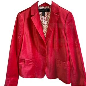 Velvet Blazer 12 XL Red One Button Feminine Holiday Valentines Bows Soft Office